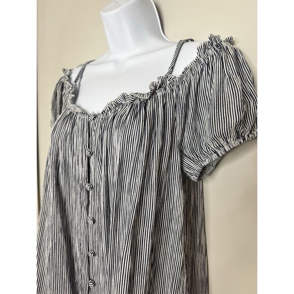 VTG American Eagle Womens Milkmaid Flowy Top XL Blue White Nautical Peasant Boho - Picture 2 of 10